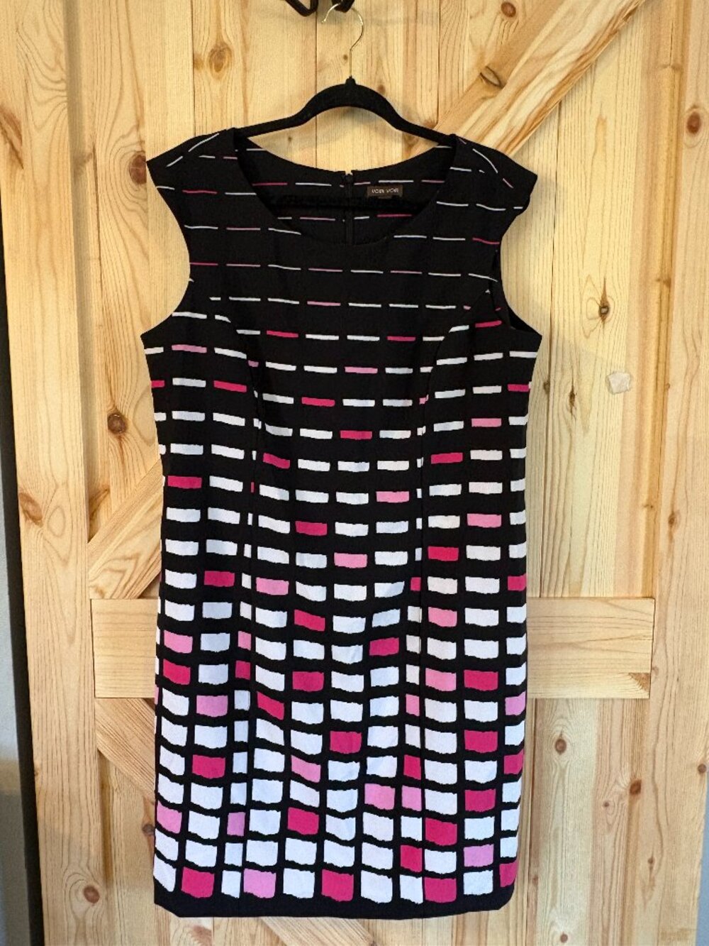 Voir Voir Dress Size 14 Black Pink White Pattern Sleeveless Work Dress